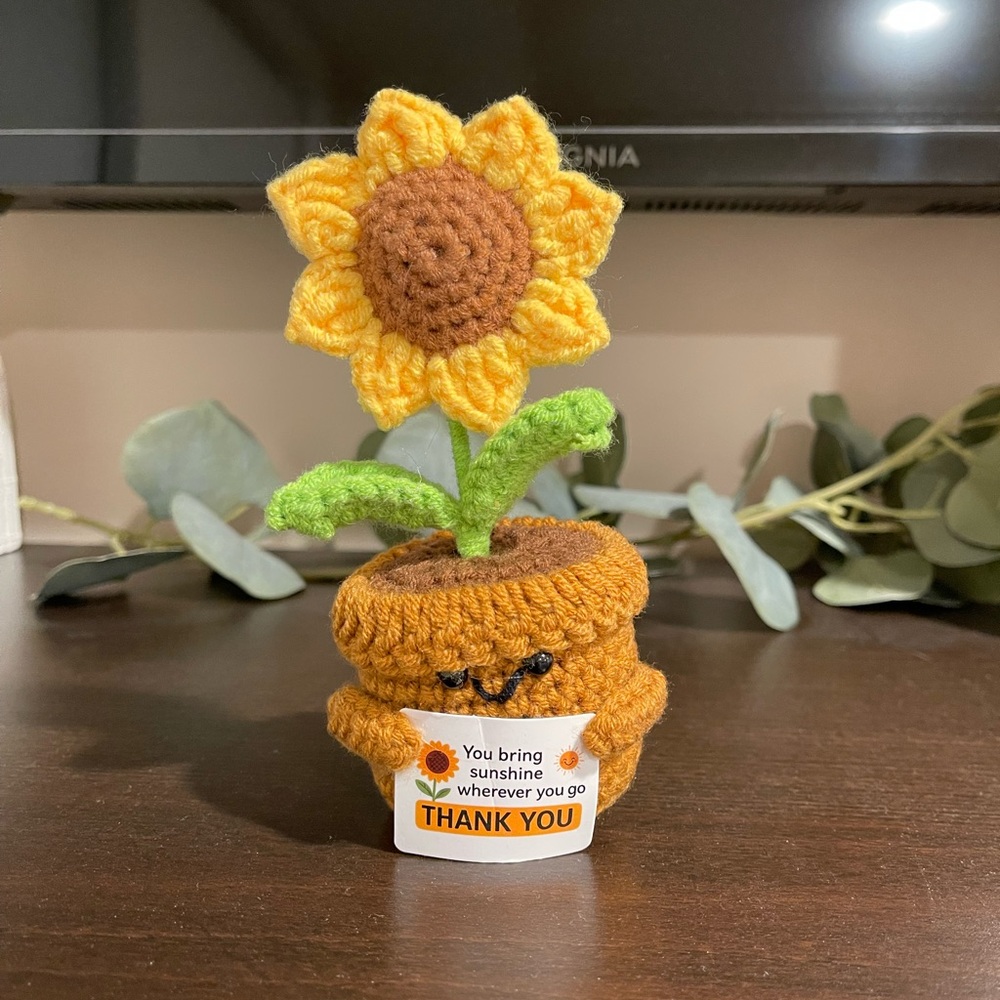 Crocheted Sunflower Plush Pot - Yellow and Brown
